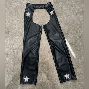 Black Faux Leather Chaps with Star Accents